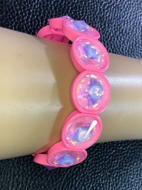 Bubblegum Pink Opalite Rivoli Rhinestone Enamel Stretch Bracelet Barbiecore 8202